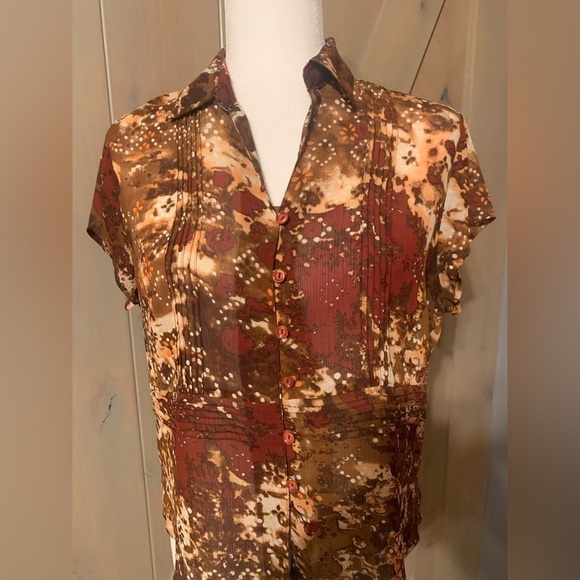 SagHarbor Blouse Size 12P Color Brown and Beige - Picture 2 of 4